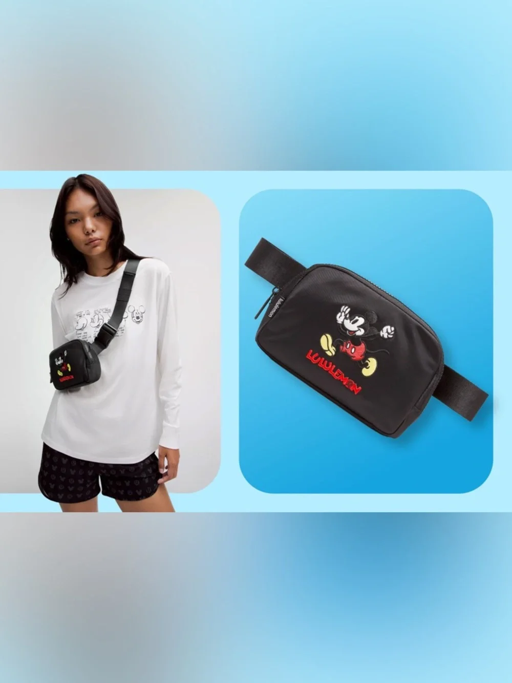 Lululemon Black Disney Mickey Print Tech Pouch crossbody Fanny belt bag nwt - Picture 2 of 3